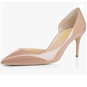 FSJ Women Basic Slip On D'Orsay Pumps Low Heels Pointed Toe  Party Shoes Nude
